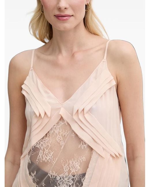 Sisley Purple Lace-Insert Pleated Blouse