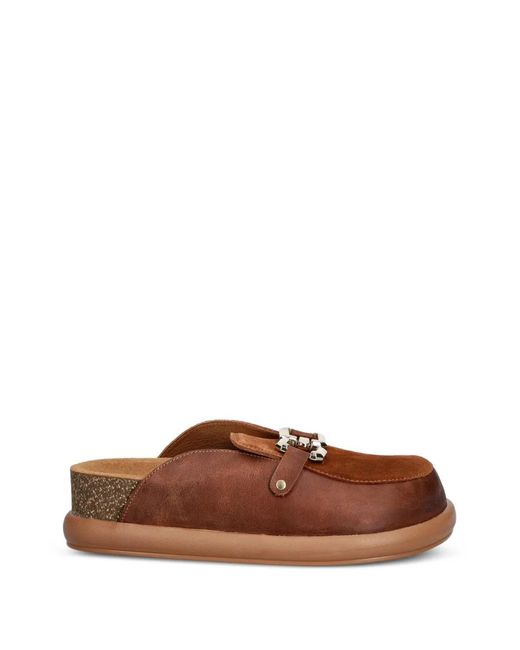 Bohonomad Brown Buckle-Detail Leather Mules
