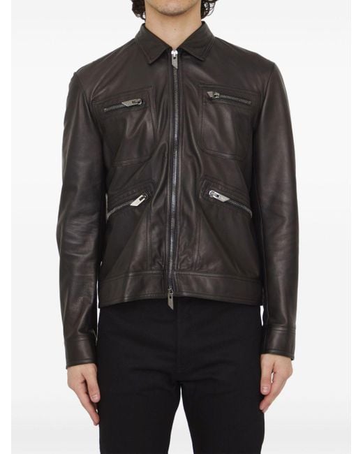 Salvatore Santoro Black Multi-Zip Leather Jacket for men