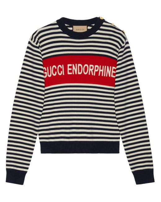 Gucci Red Intarsia-logo Striped Cotton-wool Jumper for men
