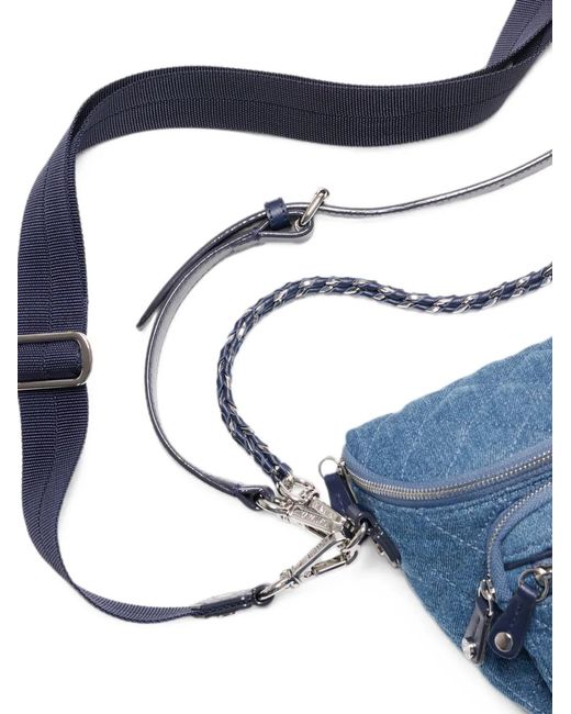 MZ Wallace Blue Micro Crosby Quilted Denim Cross Body Bag