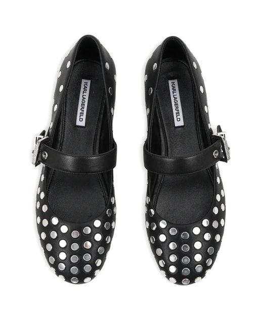 Karl Lagerfeld Black Stud-Embellished Buckle Ballet Flats