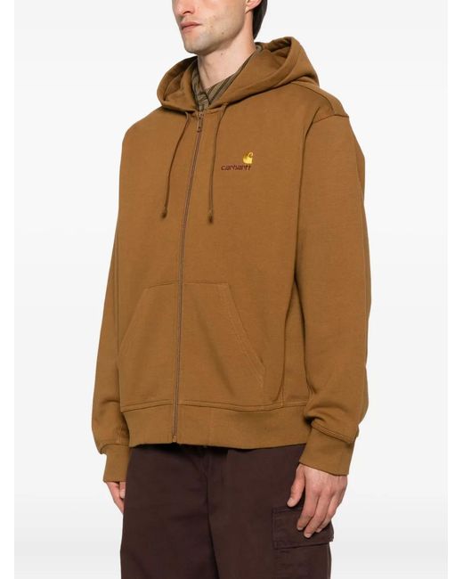 Carhartt Brown American Script Zip-Up Hoodie for men