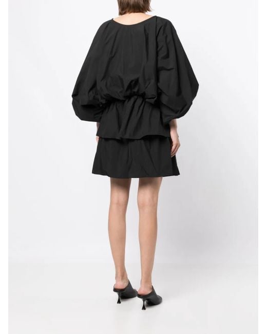 Goen.J Black Balloon-Sleeves Poplin Dress
