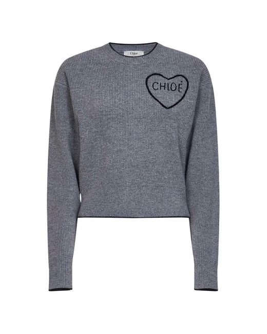Chloé Blue Heart-Embroidered Sweater