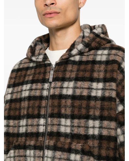 PDF Black Check-Pattern Zip-Up Hoodie for men