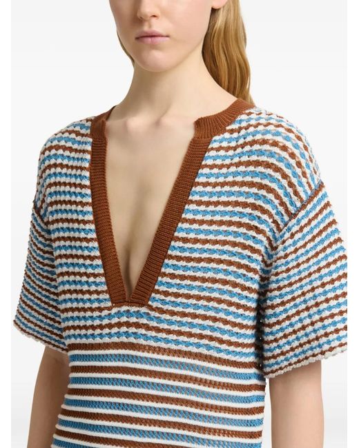 Marni Blue Striped Cotton Crochet Dress