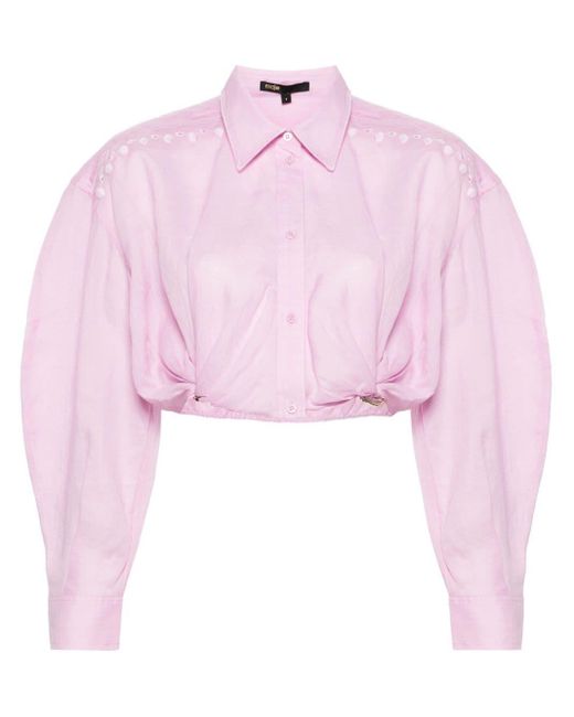 Maje Pink Cropped Ramie Shirt