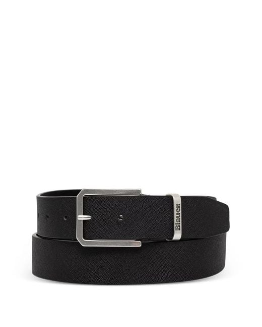 Blauer Black Saffiano-Effect Buckle Belt for men