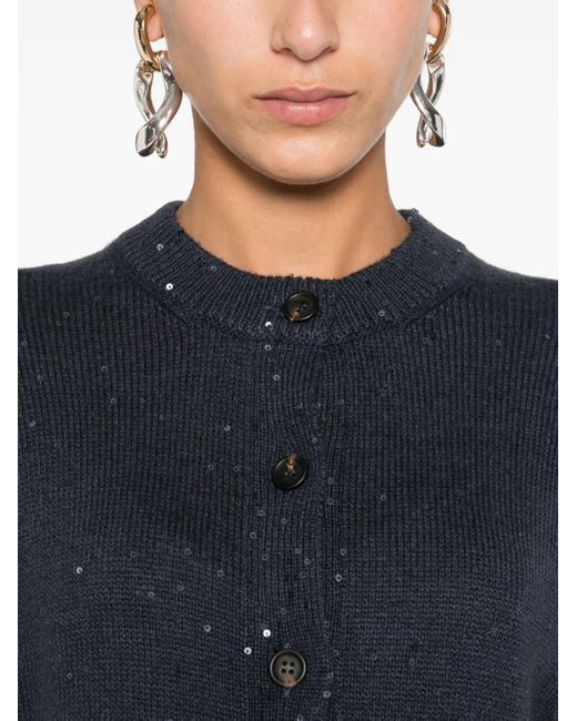 Cardigan Con Paillettes di Brunello Cucinelli in Blue