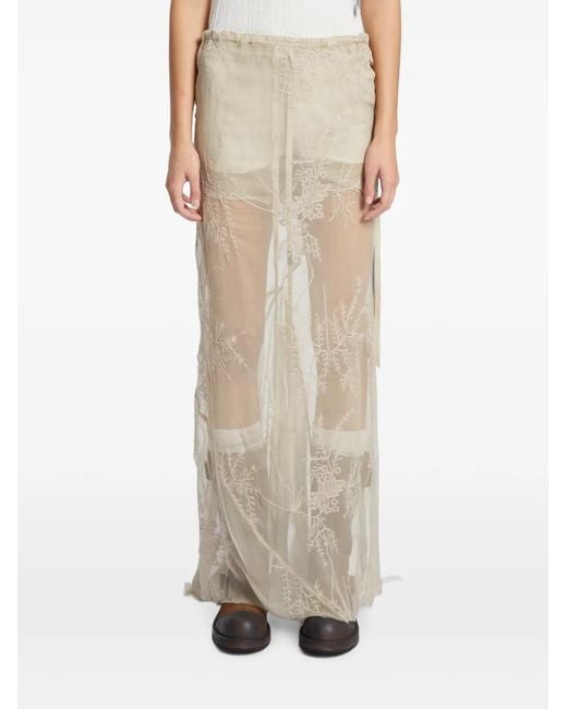 Ann Demeulemeester Natural Embroidered Silk-Voile Maxi Skirt