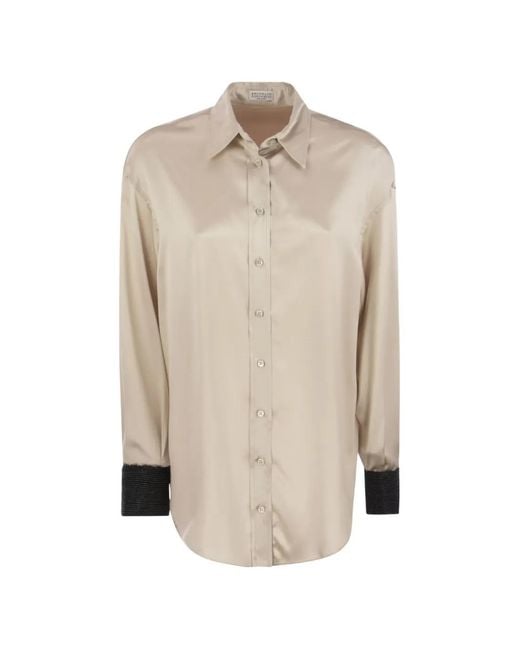 Brunello Cucinelli Natural Contrast-Cuff Shirt