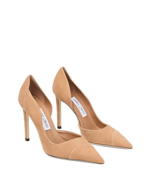 Jimmy Choo White Brigitte 100 Toffee And Chai Suede And Nappa Leather Pumps