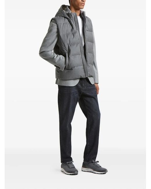 Peserico Gray Hooded Quilted Gilet for men