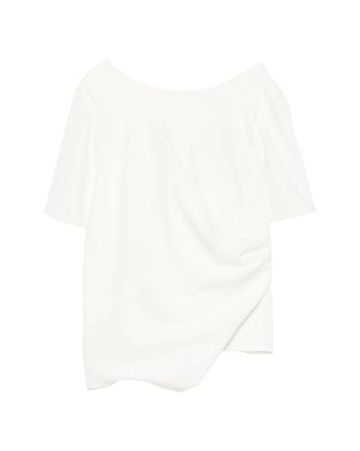 Kaos White Draped Asymmetric-Hem Blouse