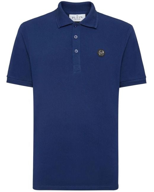 Philipp Plein Blue Gothic Plein Cotton Polo Shirt for men