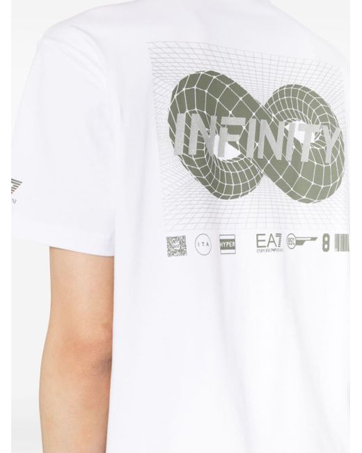 EA7 White Graphic-print Cotton T-shirt for men