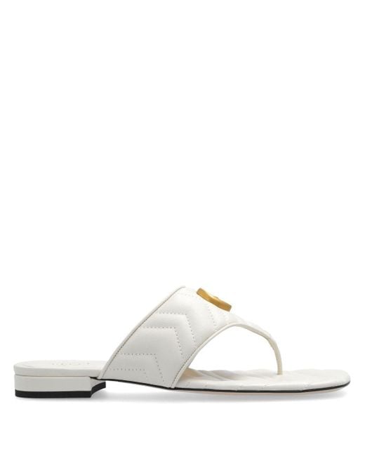 Gucci White Double G Quilted Flat Sandals