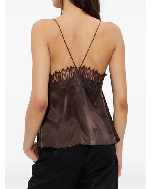 IRO Brown Lace-Trim Sleeveless Blouse