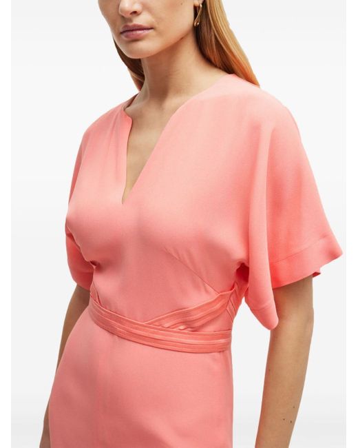Boss Pink Stitched V-neck Midi Dress