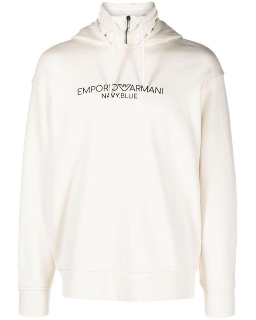 Emporio Armani Logo-embroidered Cotton Hoodie in White for Men | Lyst