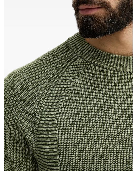 Benetton Green Ribbed-Knit Raglan-Sleeve Sweater for men
