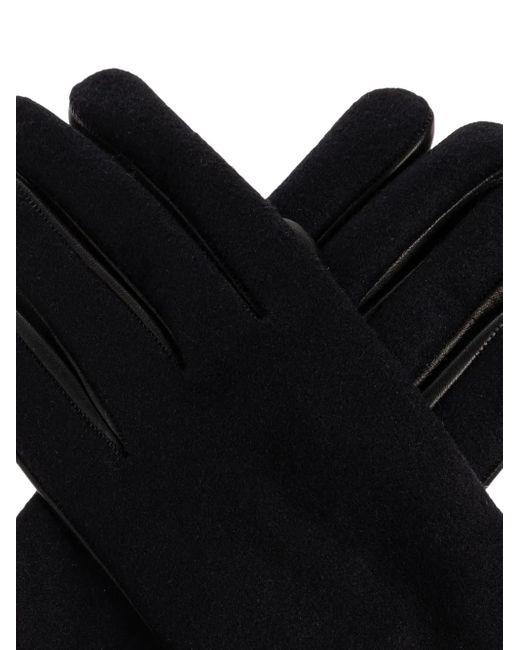 Emporio Armani Black Leather-Trimmed Wool Gloves for men
