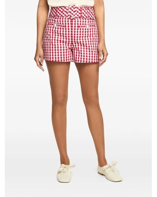 Cinq À Sept Red Allie Gingham Mini Shorts