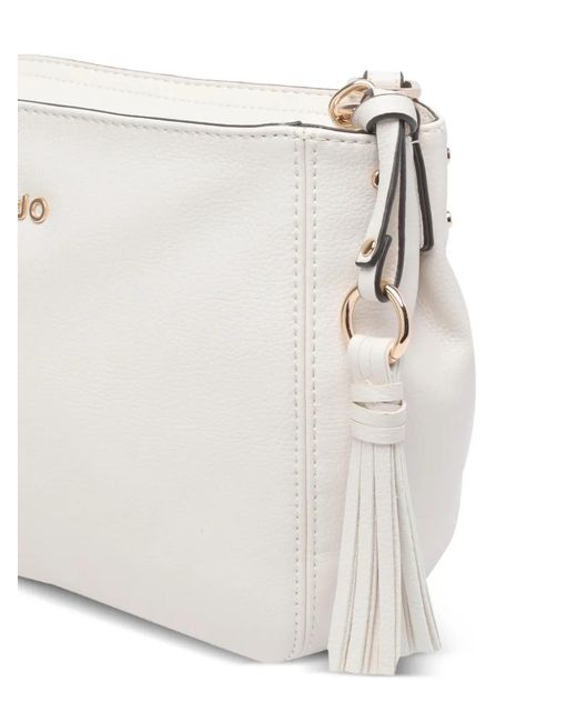 Liu Jo White Logo-Plaque Tassel Shoulder Bag