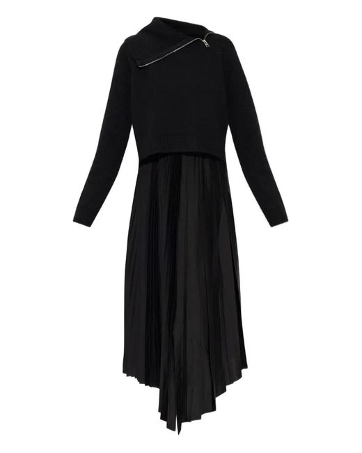 AllSaints Black Jax Zip-Detail Pleated Midi Dress
