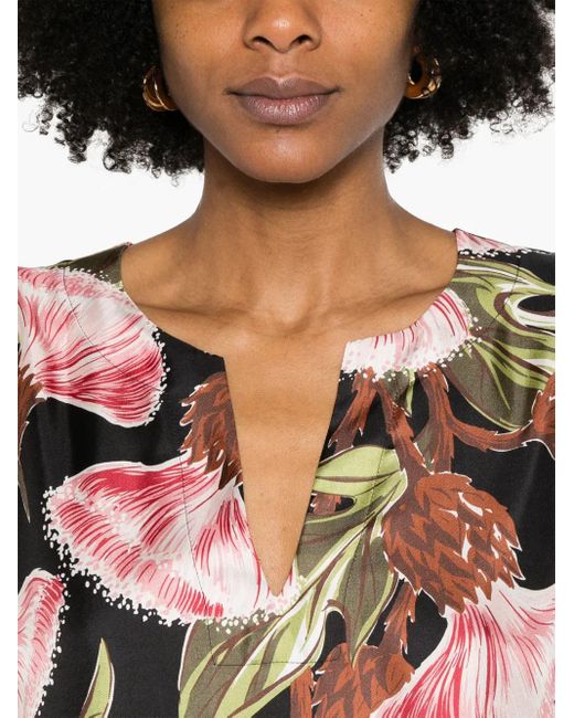 P.A.R.O.S.H. Black Floral-Print Maxi Dress