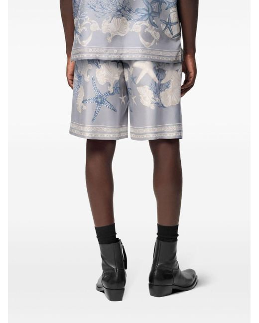 Versace Blue Barocco Sea Cotton Shorts for men