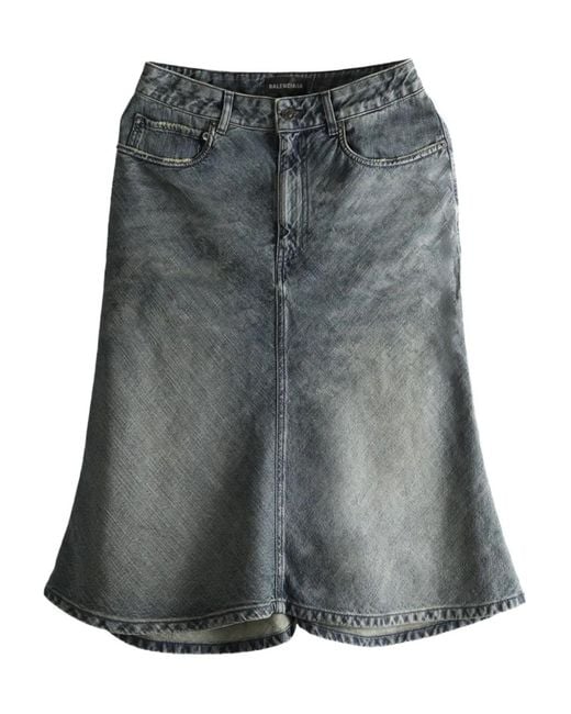 Balenciaga Gray Denim Godét Midi Skirt