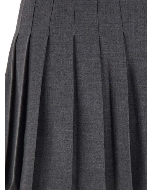 Self-Portrait Gray Pleated Lace-Trim Mini Skirt