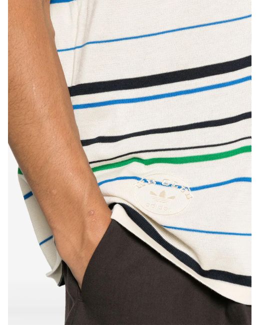 Adidas White Cotton Blend Knitted Polo Shirt for men