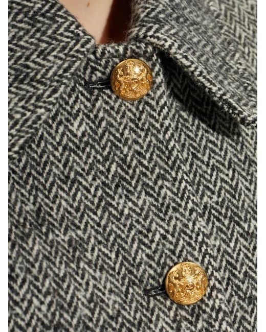 Valentino Garavani Gray Herringbone-Pattern Cropped Jacket