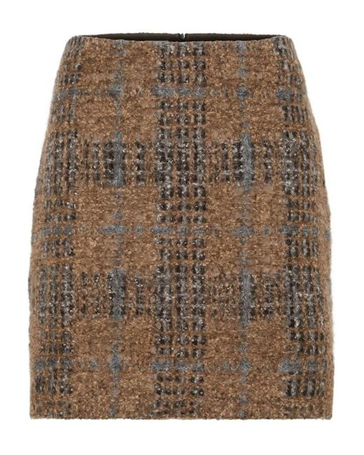 Brunello Cucinelli チェック ツイード ミニスカート Brown
