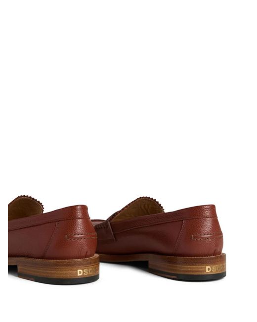 DSquared² Brown Pebbled Leather Penny Loafers for men