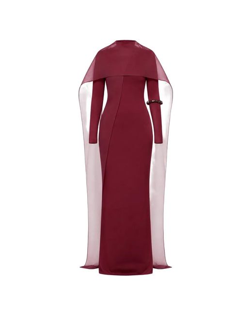 Chats by C.Dam Red Shahi Cape-Overlay Maxi Dress