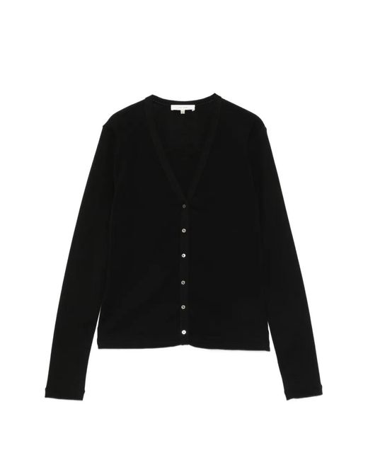 The Row Black Cresp V-Neck Button-Up Cardigan