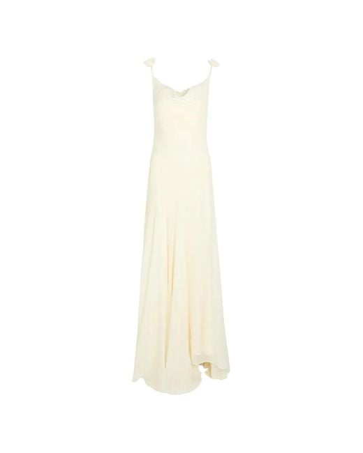 De La Vali White Dia Lace-Trimmed Floral-Appliqué Maxi Dress