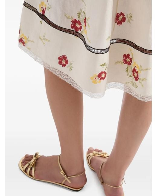 Prada Natural Floral Print Linen Skirt