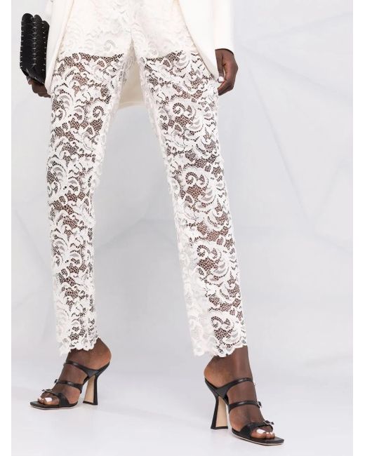 Philipp Plein White Straight-Leg Lace Trousers