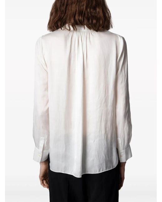 Zadig & Voltaire White Gathered-Detail Satin-Weave Blouse
