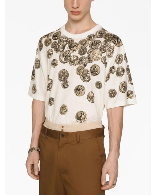 Dolce & Gabbana White Oversized T-Shirt With All-Over 'Monete' Print for men