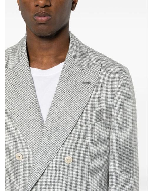 Brunello Cucinelli Gray Houndstooth Double-breasted Suit for men