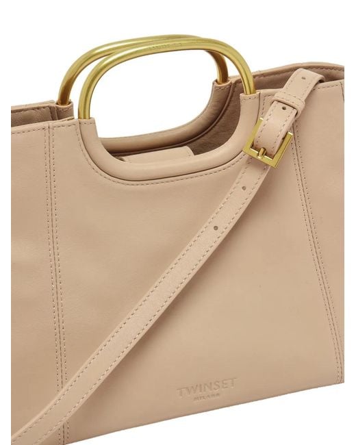 Twinset Natural Sac Cabas En Cuir À Anse En Métal