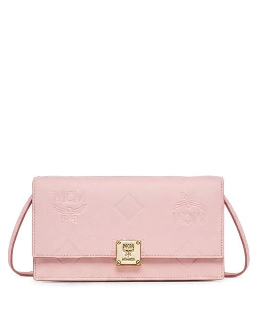 MCM Pink Aren Logo-Embossed Chain Shoulder Bag