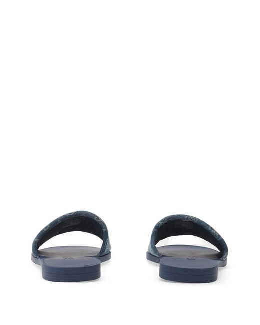Guess Blue Elysone Monogram-Print Logo-Patch Sandals