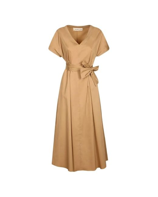 Blanca Vita Natural Belted V-Neck Midi Dress